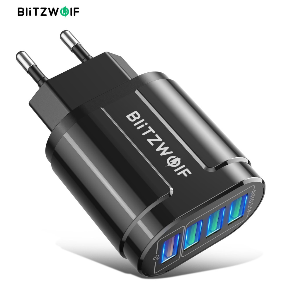 BlitzWolf® BK-385 - 4 porte USB-A, caricatore rapido da muro da 48 W - per  la ricarica rapida di telefoni Android e Apple