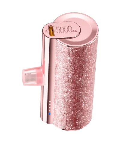 Veger Lipstick-L Power Bank cu conector Lightning - 5000mAh, pentru toate produsele Apple Lightning, încărcare PD3.0 - Rose gold